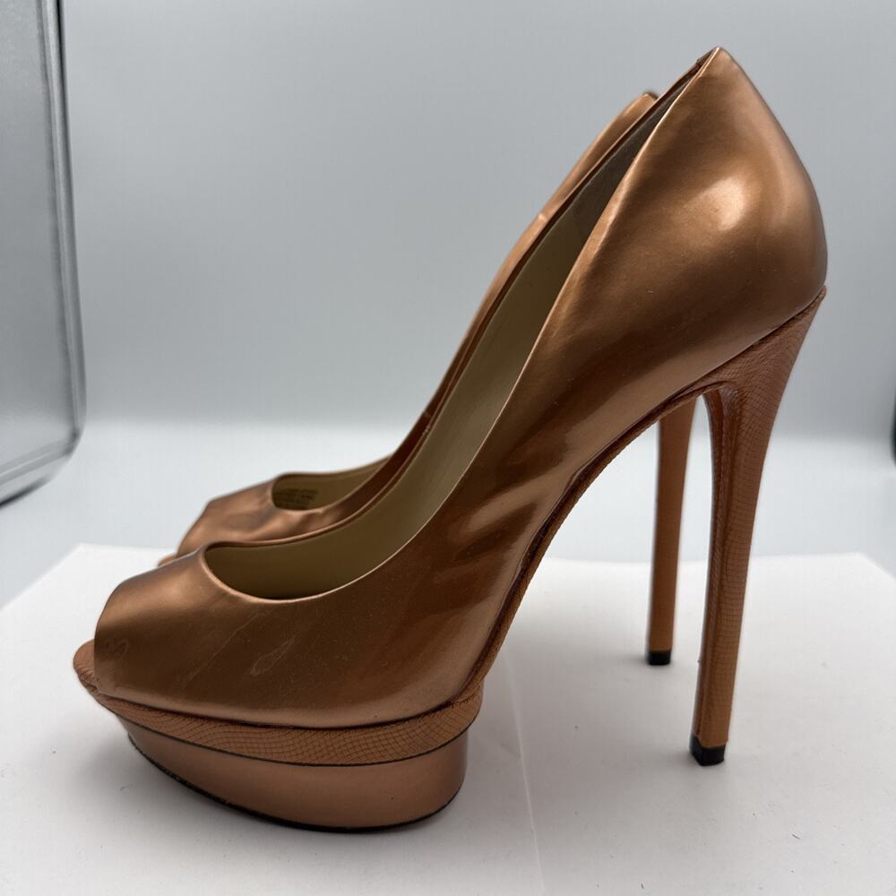 Brian Atwood Platform Womens Metallic Heels Rose Gold Pumps Pink Bronze 10 #45
